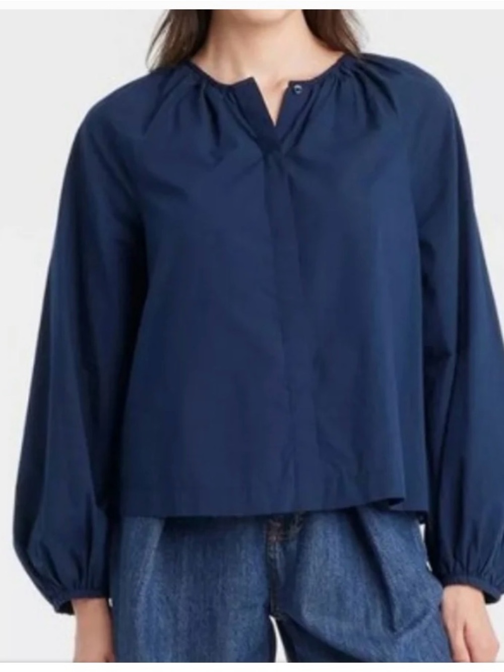 Universal Thread Navy Smocked-Neck Long-Sleeve Blouse